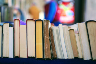 book lot on table