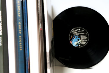 vinyl record on white desk