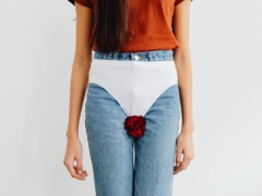 Woman with White Panties on Jeans